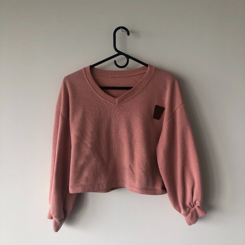 Light Pink Knit Puffy Sleeved Top
